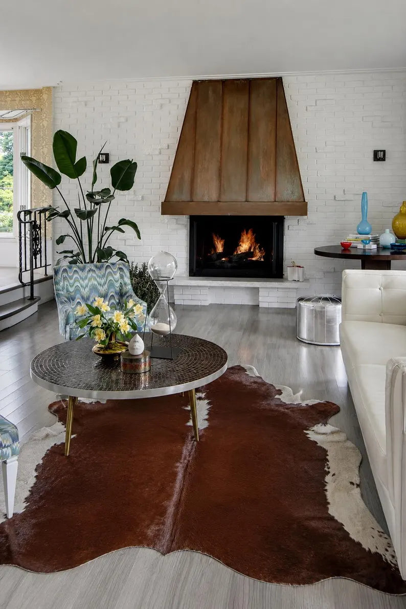 Premium Brown & White Genuine Cowhide Rug Price in Pakistan | Natural Cow Skin Leather Carpet