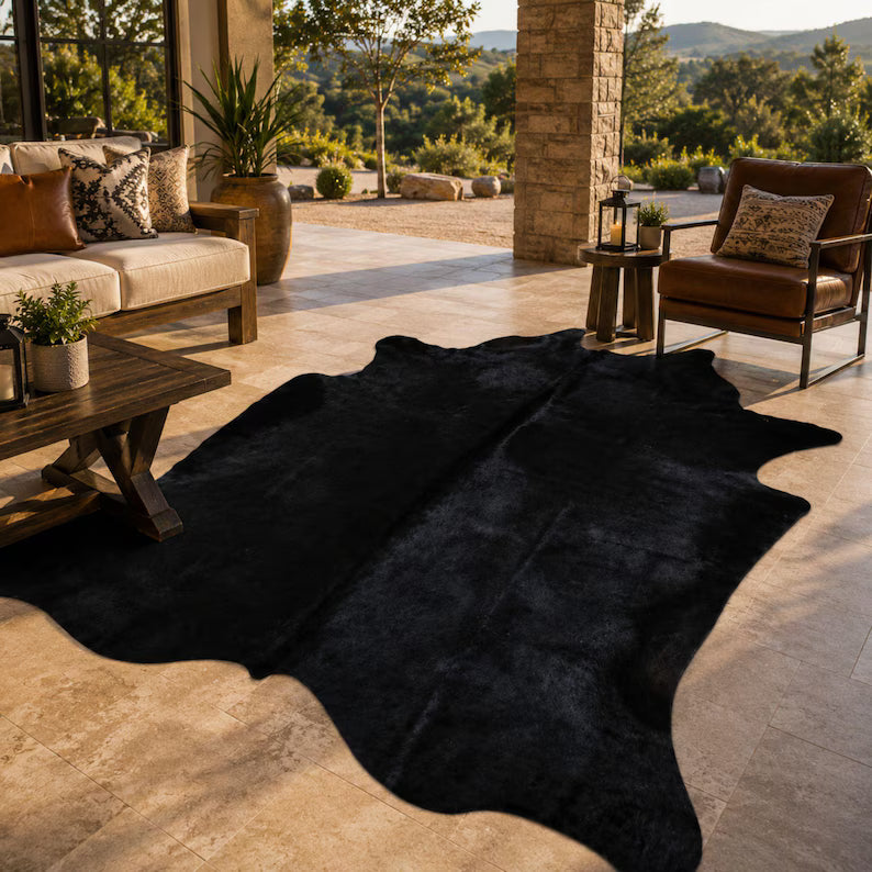 Luxury Solid Black Cow Hide Rug | Genuine Black Cowhide Rug | Cow Hide Rug Price in Pakistan