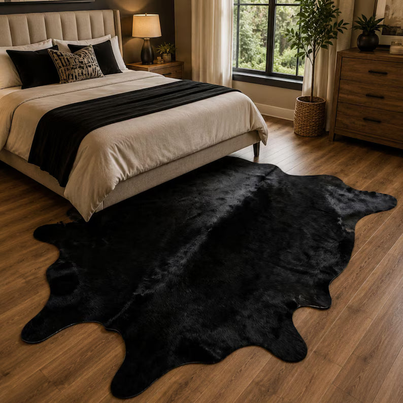 Luxury Solid Black Cow Hide Rug | Genuine Black Cowhide Rug | Cow Hide Rug Price in Pakistan