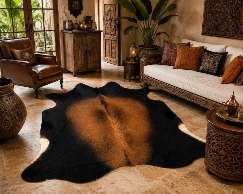 Premium Black & Brown Genuine Cowhide Rug Price in Pakistan | Natural Cow Skin Leather Carpet