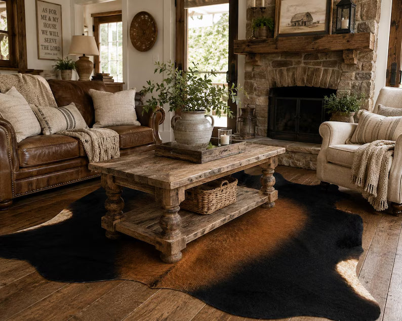 Premium Black & Brown Genuine Cowhide Rug Price in Pakistan | Natural Cow Skin Leather Carpet