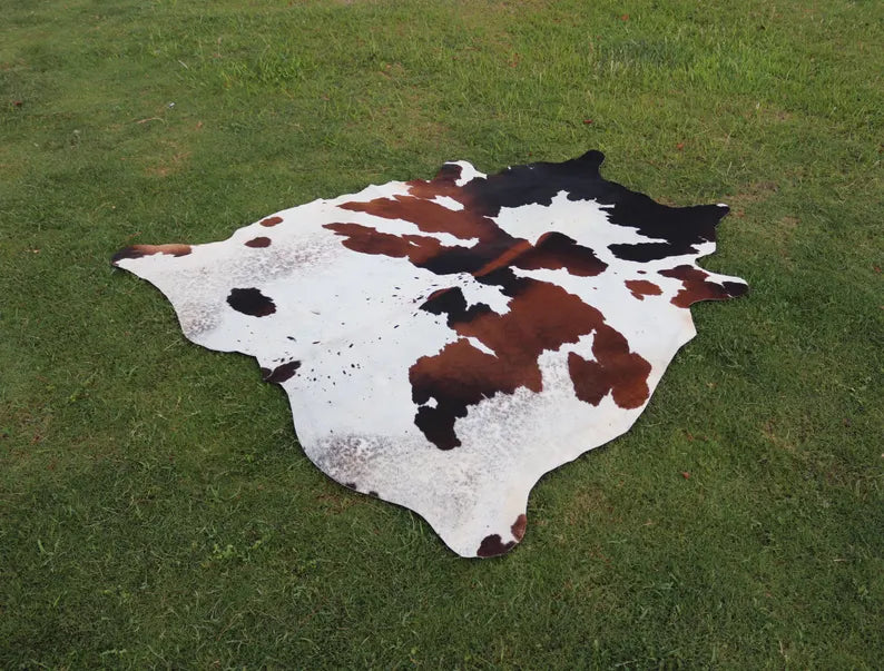 Premium Tricolor Genuine Cowhide Rug In Pakistan | Natural Cow Skin Leather Carpet