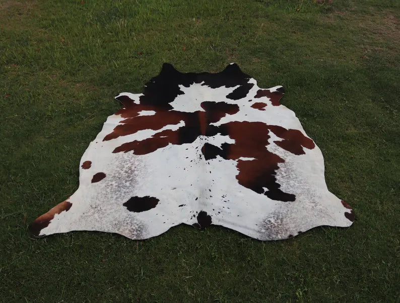 Premium Tricolor Genuine Cowhide Rug In Pakistan | Natural Cow Skin Leather Carpet